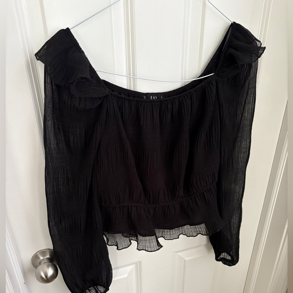 E&M Ruffle Sheer Whimsigoth Smocked Black Blouse Women’s Large Harry Styles Core